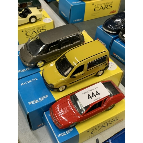 444 - THREE BOXED CORGI 'A CENTURY OF CARS' TO INCLUDE A RENAULT A130, KANGOO AND ESPACE