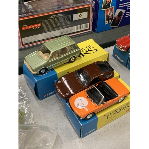 447 - THREE BOXED CORGI 'A CENTURY OF CARS' TO INCLUDE A PORSCHE 928 GT, 914 AND A NISSAN PRAIRIE