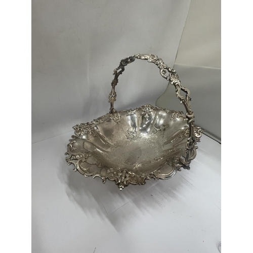 20 - A DECORATIVE VINTAGE TESTED TO SILVER (SEE PHOTOS) BASKET WITH SWING HANDLE, LENGTH 37CM GROSS WEIGH... 