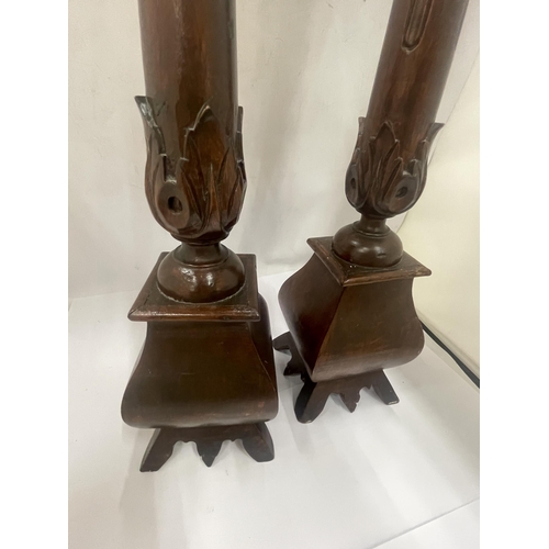 30 - A PAIR OF LARGE GOTHIC PUGIN STYLE CANDLESTICKS, HEIGHT 62CM