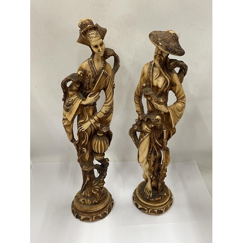 34 - A LARGE PAIR OF ORIENTAL RESIN TALL FIGURES, HEIGHT 48CM