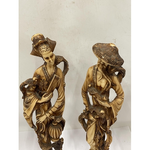 34 - A LARGE PAIR OF ORIENTAL RESIN TALL FIGURES, HEIGHT 48CM