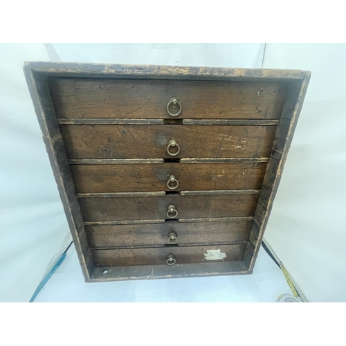 36 - A VINTAGE SET OF OAK ENGINEERS DRAWERS