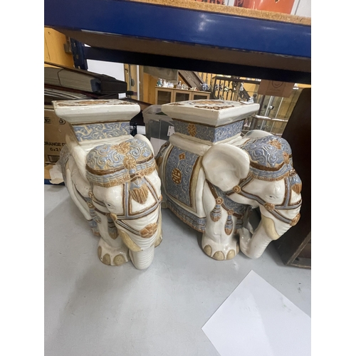 39 - A PAIR OF LARGE CERAMIC ELEPHANT GARDEN SEATS