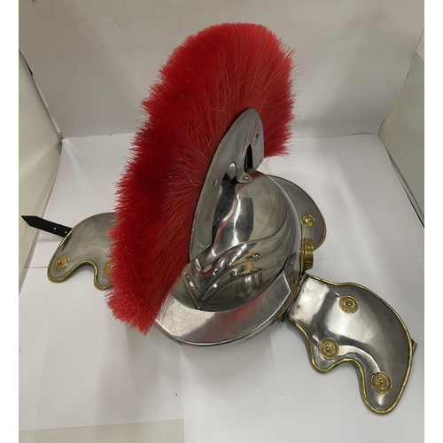 4 - A ROMAN STYLE GLADIATOR HELMET WITH RED PLUME