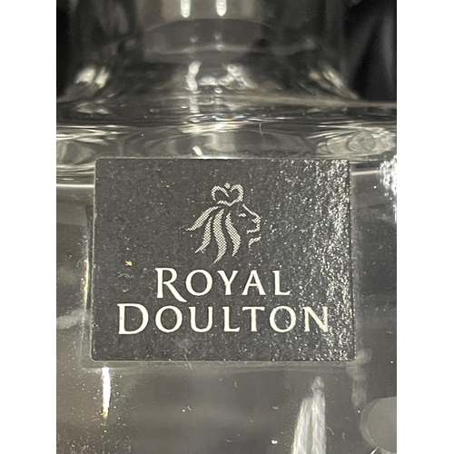 42 - A BOXED ROYAL DOULTON GLASS DECANTER WITH ETCHED FLORAL DESIGN