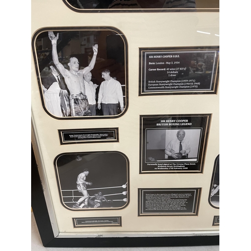 47 - A FRAMED SIR HENRY COOPER O.B.E BOXING MONTAGE WITH SIGNED BOXING GLOVE AND PHOTOS