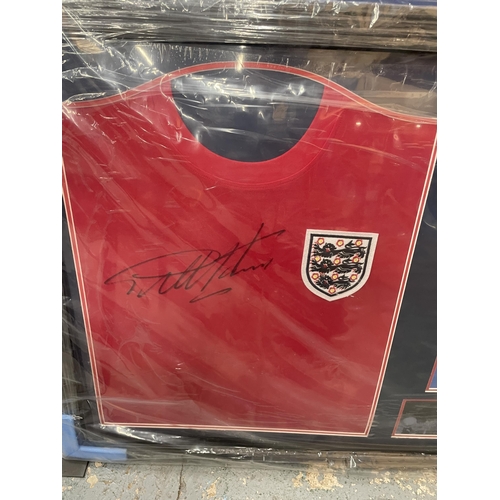 60 - A FRAMED 1966 ENGLAND WORLD CUP MONTAGE, SIGNED SHIRT SIGNED BY GEOFF HURST, WITH ALL STAR SIGNINGS ... 