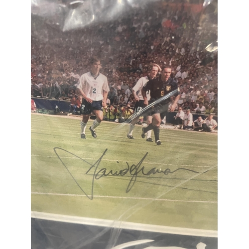 62 - A FRAMED EURO 1996 SIGNED PHOTO BY PAUL GASCOIGNE AND DAVID SEAMAN, WITH ALL STAR SIGNINGS CERTIFICA... 