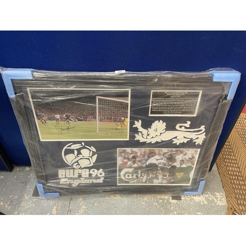 63 - A FRAMED EURO 1996 SIGNED PHOTO BY PAUL GASCOIGNE AND DAVID SEAMAN, WITH ALL STAR SIGNINGS CERTIFICA... 