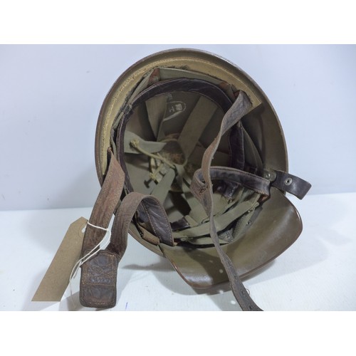 308 - A MILITARY HELMET AND LINER, INSIDE MARKED RH OF CO 54C