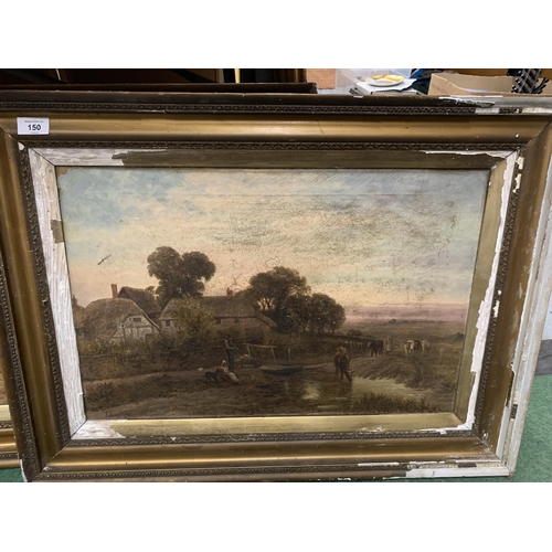 150 - JOHN LANGSTAFFE (1849 - 1912) TWO OIL ON CANVAS OF COUNTRY SCENES, SIGNED, GILT FRAMED, 24