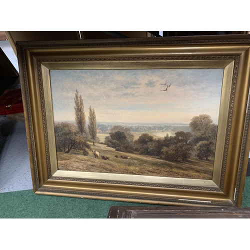 150 - JOHN LANGSTAFFE (1849 - 1912) TWO OIL ON CANVAS OF COUNTRY SCENES, SIGNED, GILT FRAMED, 24