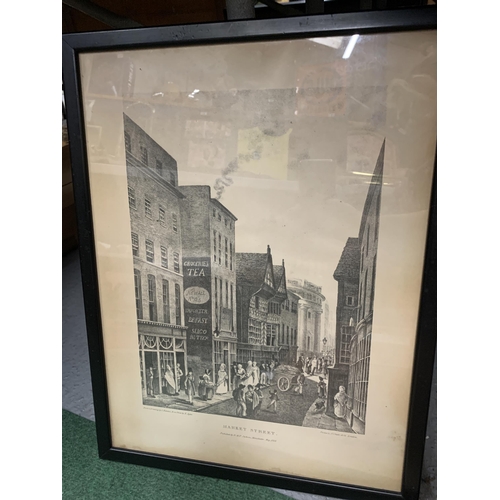 152 - SIX BLACK FRAMED PRINTS OF MANCHESTER TO INCLUDE LATE DOCTOR WHITES HOUSE, TWO MARKET STREET, MARKET... 