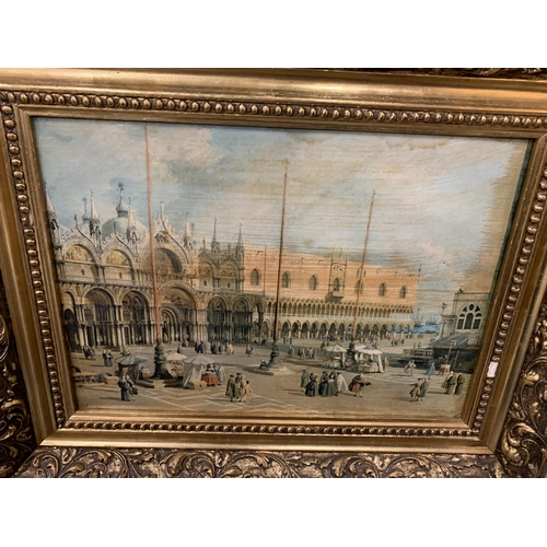 157A - TWO OIL ON CANVAS OF ST MARKS SQUARE AND A VENETIAN HARBOUR, GILT FRAMED, 19