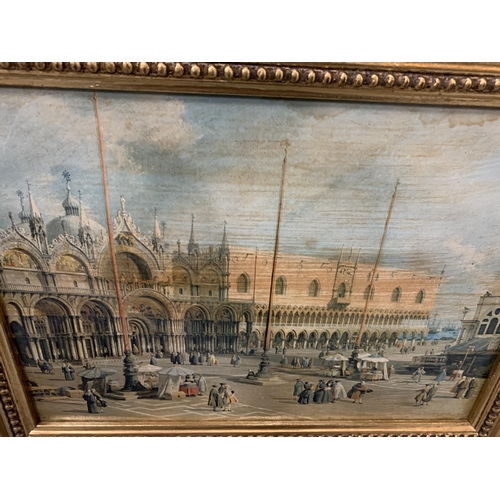 157A - TWO OIL ON CANVAS OF ST MARKS SQUARE AND A VENETIAN HARBOUR, GILT FRAMED, 19