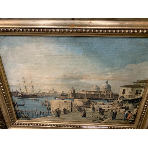 157A - TWO OIL ON CANVAS OF ST MARKS SQUARE AND A VENETIAN HARBOUR, GILT FRAMED, 19