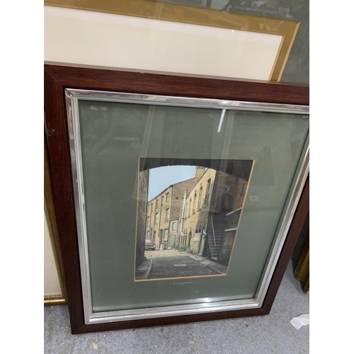 158 - SIX VARIOUS FRAMED PRINTS OF BUILDINGS AND STREETS TO INCLUDE A GELDART LIMITED EDITION, CHRISTMAS S... 