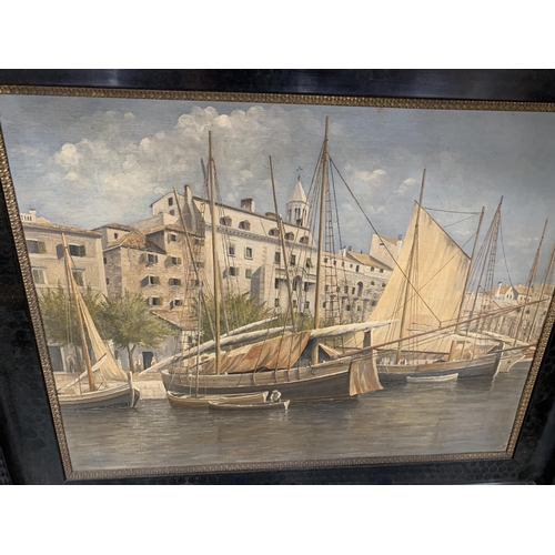 160 - A FRAMED OIL PAINING HAFEN VON SPALATA, 22