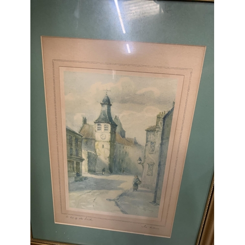 161 - TWO FRAMED AND SIGNED PRINTS YORK MINSTER AND BOOTHAM BAR BY F ROBSON AND A BIT OF OLD LEITH BY T WI... 