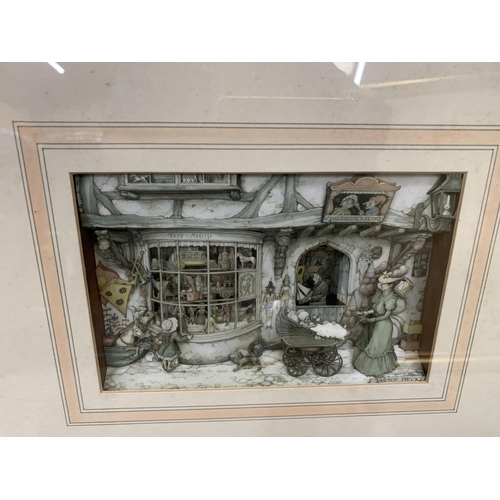 163 - A FRAMED DECOUPAGE 3D TOY SHOP BY ANTON PIECK, 19