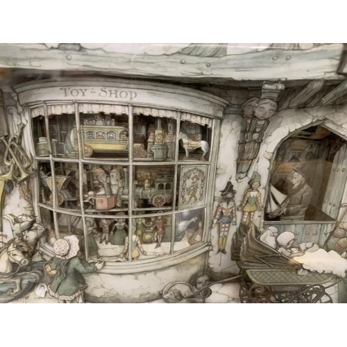 163 - A FRAMED DECOUPAGE 3D TOY SHOP BY ANTON PIECK, 19