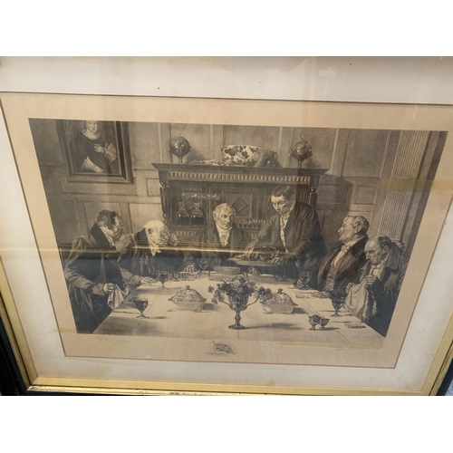 164 - AN EBONY AND GILT FRAMED GENTLEMAN'S LUNCHEON SIGNED WALTER DENDY SADLER ECTHING BY JAMES DOBLE (SIG... 