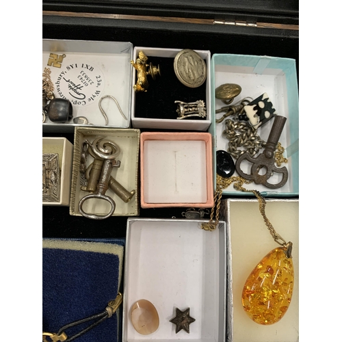 65 - A GLASS TOPPED JEWELLERY DISPLAY BOX WITH CONTENTS