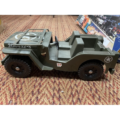 425 - FIVE LARGE PLASTIC MILITARY VEHICLES TO INCLUDE AN ACTION MAN TANK PLUS A TRUCK, JEEP PLANE AND TRAI... 