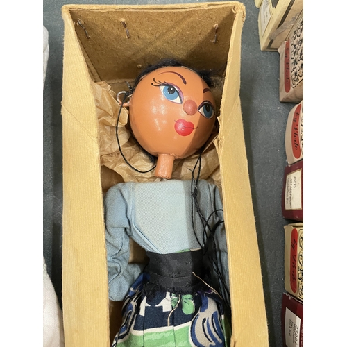 428 - A BOXED VINTAGE PELHAM PUPPET PLUS A LARGE VINTAGE DOLLS