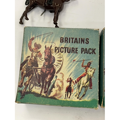 432A - SIX VINTAGE BRITAINS PICTURE PACK FIGURES WITH FIVE BOXES (SOME BOXES NOT MATCHING)