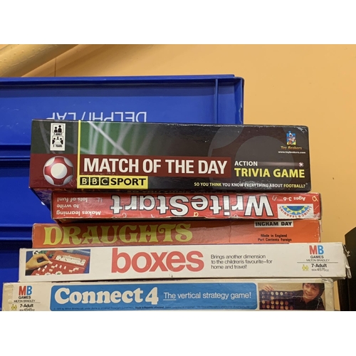 358 - FIVE BOXED GAMES TO INCLUDE WRITESTART, DRAUGHTS, BOXES, CONNECT 4 AND MATCH OF THE DAY