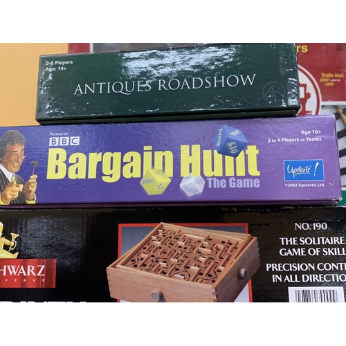 360 - A QUANTITY OF BOARD GAMES TO INCLUDE BARGAIN HUNT, ANTIQUES ROADSHAW, JUNIOR WHO WANTS TO BE A MILLI... 