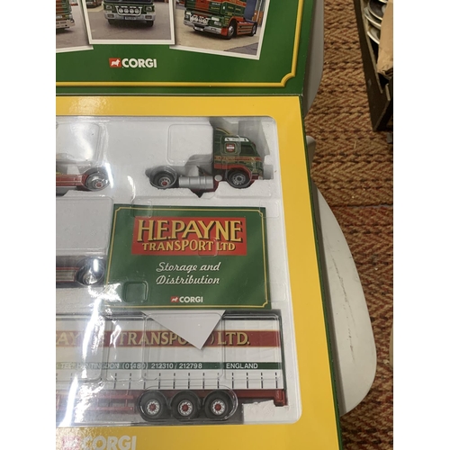 365 - A LIMITED EDITION BOXED CORGI SET H E PAYNE TO INCLUDE A SCANIA TOPLINE 124/420 TRACTOR UNIT, A VOLV... 