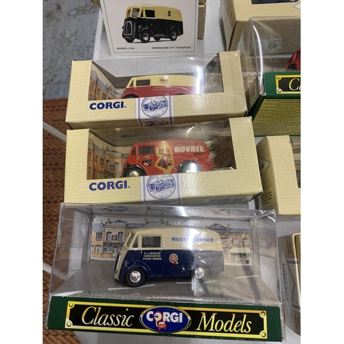 367 - EIGHT BOXED CORGI MODELS OF MORRIS J VANS