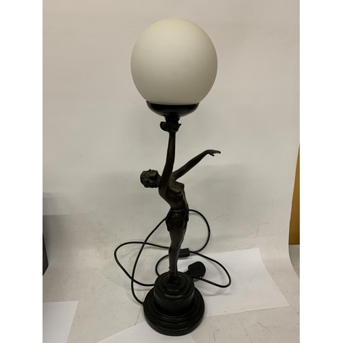 69 - AN ART DECO BRONZE ART LAMP WITH SHADE - 