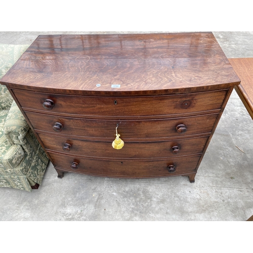 2790 - A 19TH CENTURY MAHOGANY BOWFRONTED CHEST OF FOUR LONG GRADUATED DRAWERS, 43