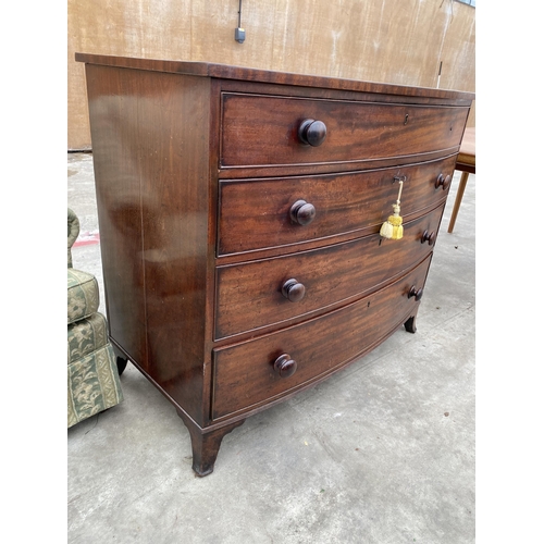 2790 - A 19TH CENTURY MAHOGANY BOWFRONTED CHEST OF FOUR LONG GRADUATED DRAWERS, 43