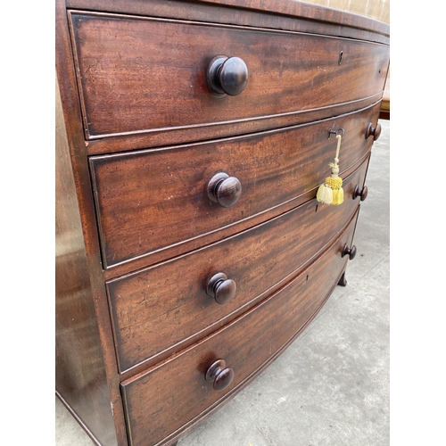 2790 - A 19TH CENTURY MAHOGANY BOWFRONTED CHEST OF FOUR LONG GRADUATED DRAWERS, 43