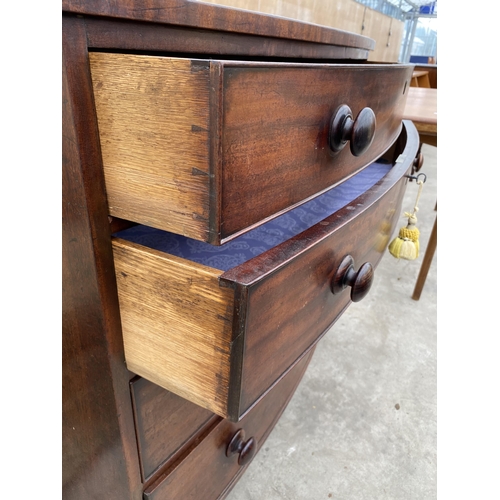 2790 - A 19TH CENTURY MAHOGANY BOWFRONTED CHEST OF FOUR LONG GRADUATED DRAWERS, 43