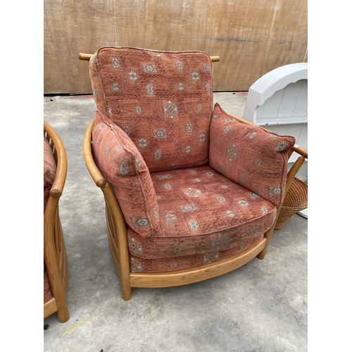 2793 - AN ELM ERCOL RENAISSANCE THREE PIECE SUITE COMPRISING TWO SEATER SETTEE AND TWO EASY CHAIRS