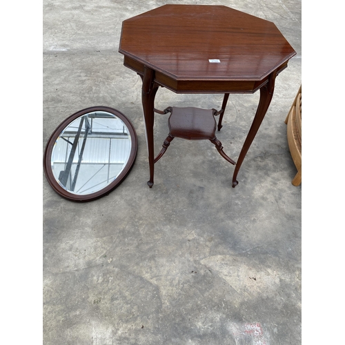 2794 - A LATE VICTORIAN TWO TIER MAHOGANY CENTRE TABLE AND OVAL WALL MIRROR