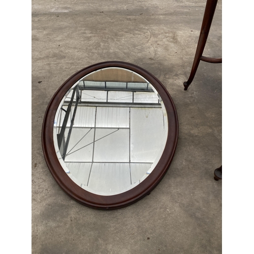 2794 - A LATE VICTORIAN TWO TIER MAHOGANY CENTRE TABLE AND OVAL WALL MIRROR