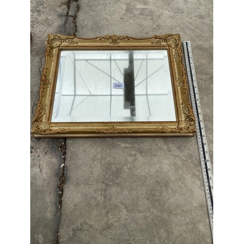 2797 - A MODERN GILT FRAMED BEVEL EDGED WALL MIRROR, 19 X 15