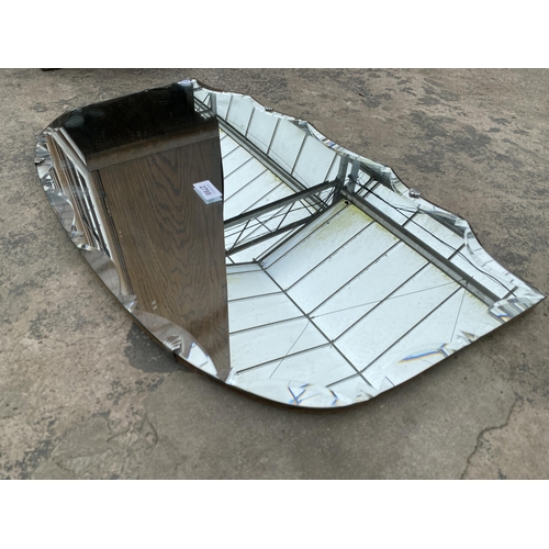 2798 - A MID 20TH CENTURY UNFRAMED WALL MIRROR WITH SHAPED EDGE, 27 X 16