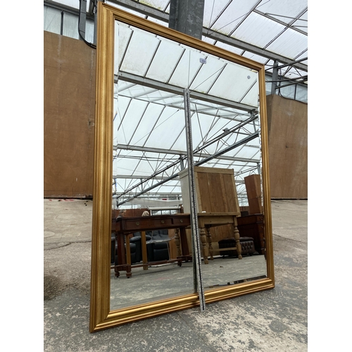 2800 - A LARGE MODERN GILT FRAMED BEVEL EDGED WALL MIRROR, 52 X 40