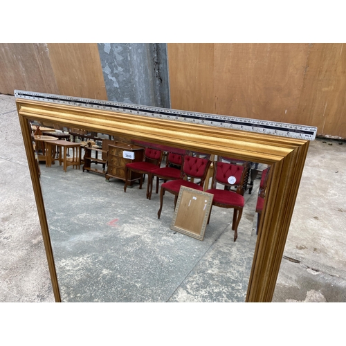 2800 - A LARGE MODERN GILT FRAMED BEVEL EDGED WALL MIRROR, 52 X 40