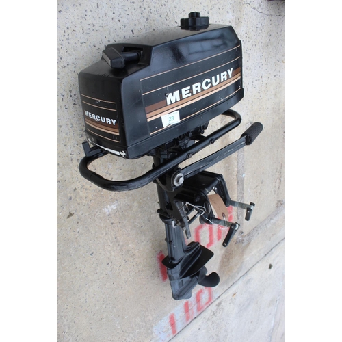 28 - MERCURY OUTBOARD (STARTS, BUT HAS BEEN STANDING FOR SOME TIME)  NO VAT