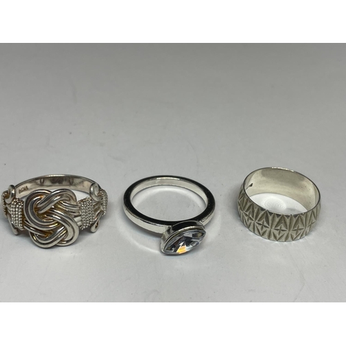 585 - FIVE VARIOUS SILVER RINGS