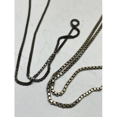 589 - TWO SILVER BOX CHAIN NECKLACES